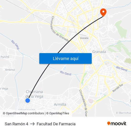 San Ramón 4 to Facultad De Farmacia map