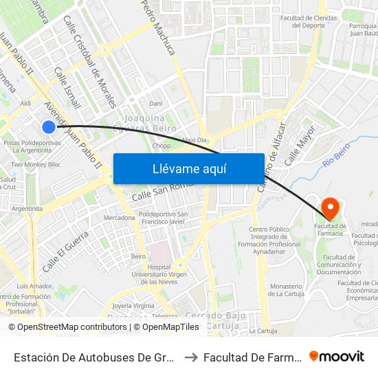 Estación De Autobuses De Granada to Facultad De Farmacia map