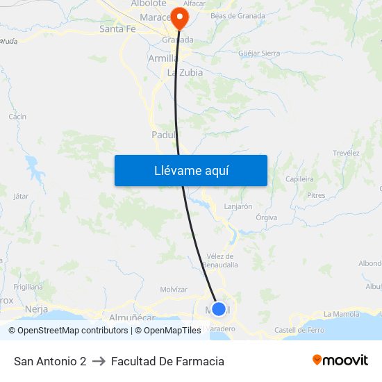 San Antonio 2 to Facultad De Farmacia map