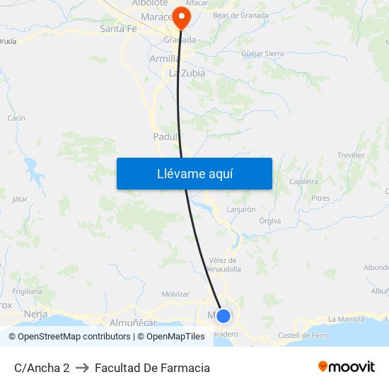 C/Ancha 2 to Facultad De Farmacia map