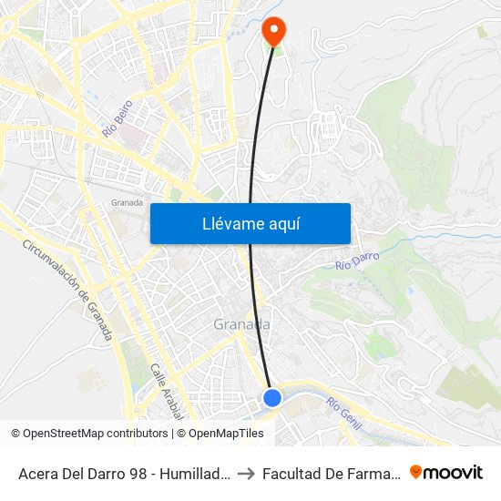 Acera Del Darro 98 - Humilladero to Facultad De Farmacia map