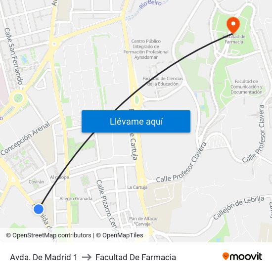 Avda. De Madrid 1 to Facultad De Farmacia map
