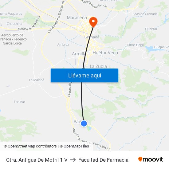 Ctra. Antigua De Motril 1 V to Facultad De Farmacia map