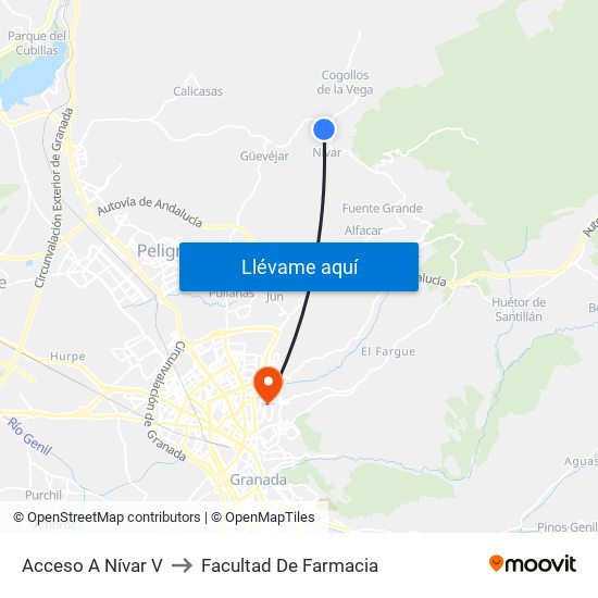 Acceso A Nívar V to Facultad De Farmacia map