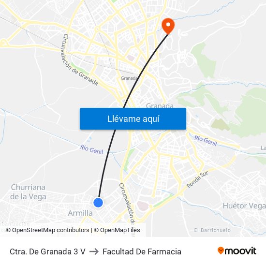 Ctra. De Granada 3 V to Facultad De Farmacia map