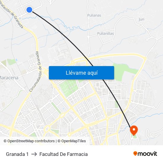 Granada 1 to Facultad De Farmacia map