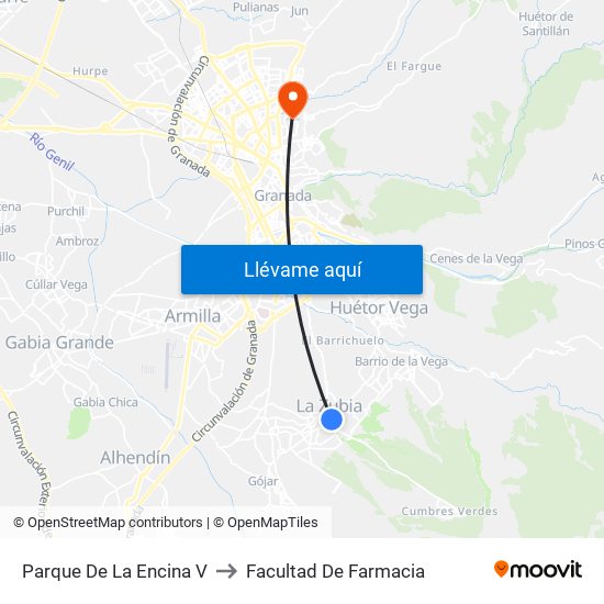 Parque De La Encina V to Facultad De Farmacia map