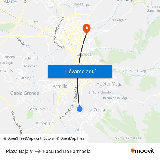Plaza Baja V to Facultad De Farmacia map