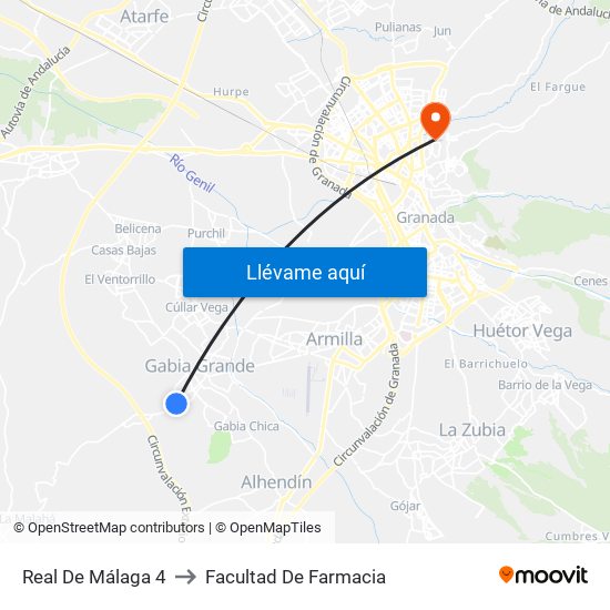 Real De Málaga 4 to Facultad De Farmacia map
