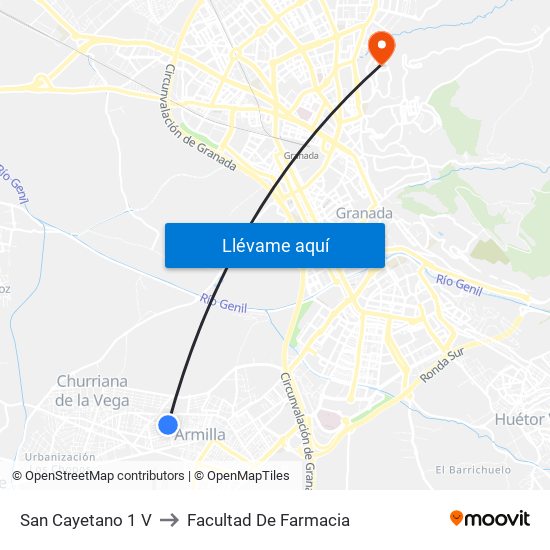 San Cayetano 1 V to Facultad De Farmacia map