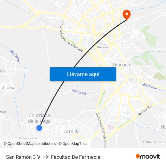 San Ramón 3 V to Facultad De Farmacia map