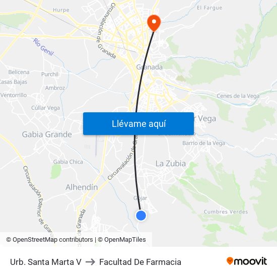 Urb. Santa Marta V to Facultad De Farmacia map