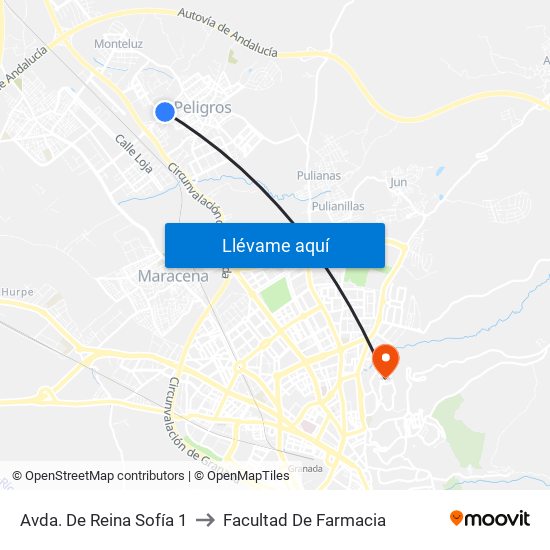 Avda. De Reina Sofía 1 to Facultad De Farmacia map