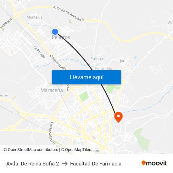 Avda. De Reina Sofía 2 to Facultad De Farmacia map