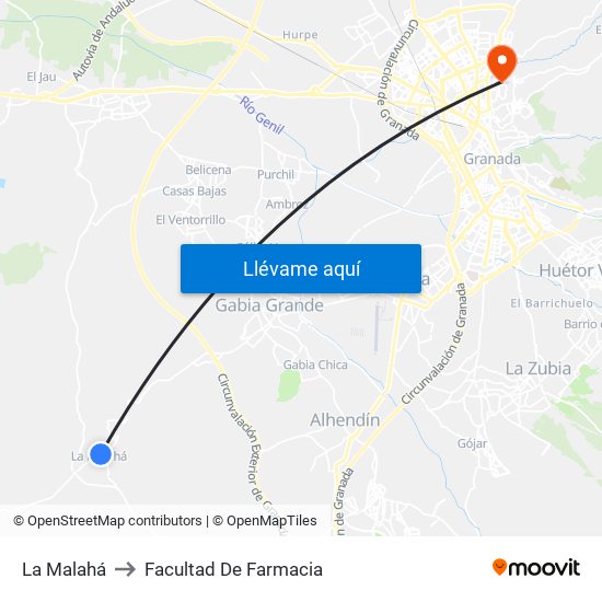 La Malahá to Facultad De Farmacia map