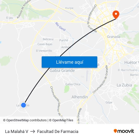 La Malahá V to Facultad De Farmacia map