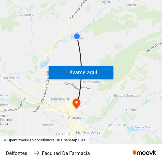 Deifontes 1 to Facultad De Farmacia map