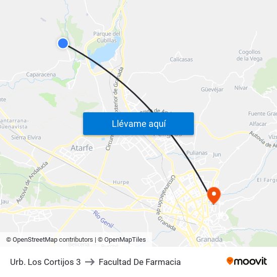 Urb. Los Cortijos 3 to Facultad De Farmacia map