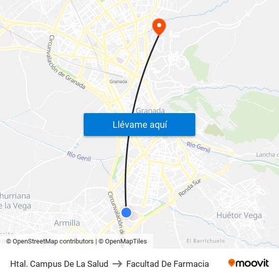 Htal. Campus De La Salud to Facultad De Farmacia map