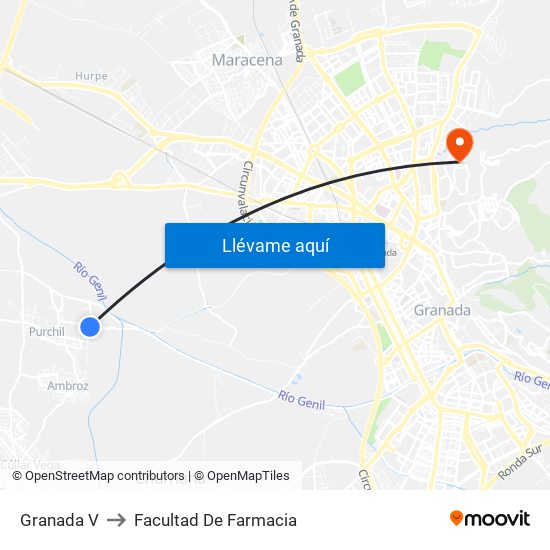 Granada V to Facultad De Farmacia map