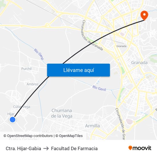 Ctra. Híjar-Gabia to Facultad De Farmacia map