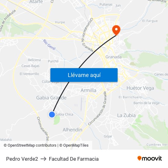Pedro Verde2 to Facultad De Farmacia map