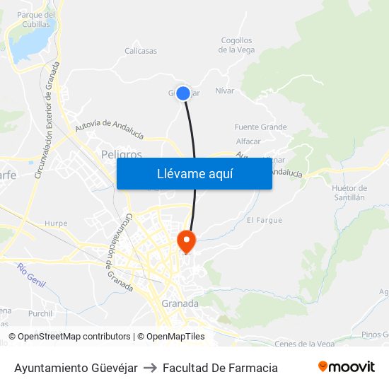 Ayuntamiento Güevéjar to Facultad De Farmacia map