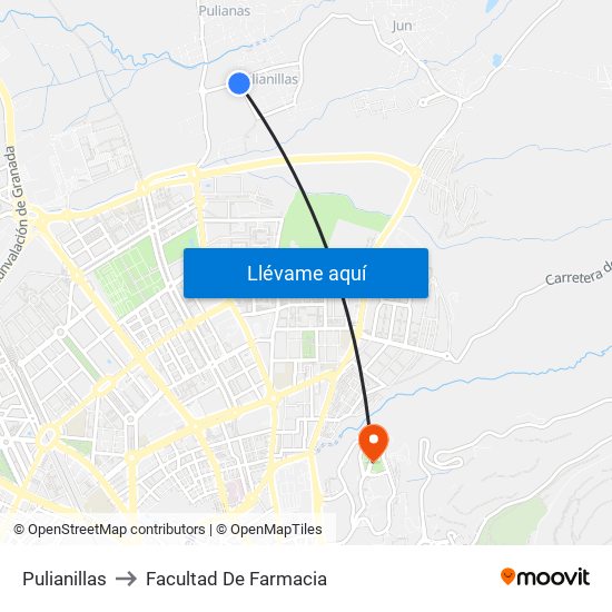 Pulianillas to Facultad De Farmacia map