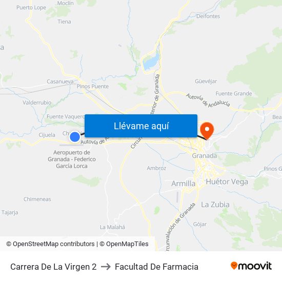 Carrera De La Virgen 2 to Facultad De Farmacia map