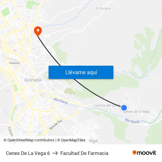 Cenes De La Vega 6 to Facultad De Farmacia map