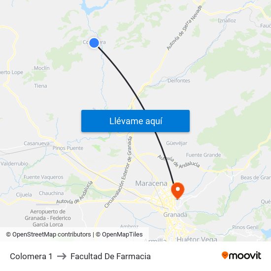 Colomera 1 to Facultad De Farmacia map