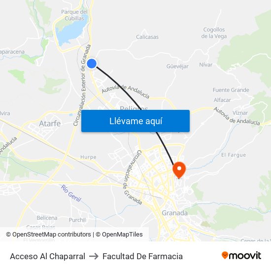 Acceso Al Chaparral to Facultad De Farmacia map