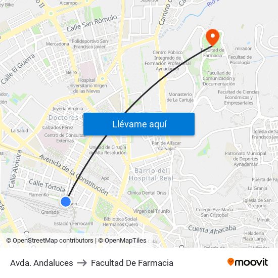 Avda. Andaluces to Facultad De Farmacia map