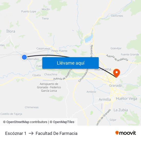 Escóznar 1 to Facultad De Farmacia map