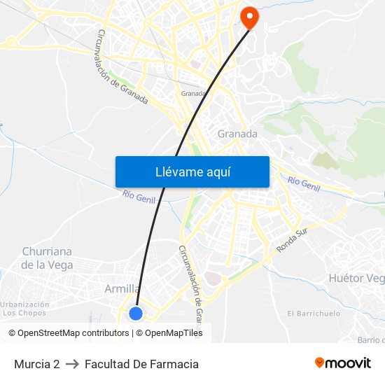 Murcia 2 to Facultad De Farmacia map