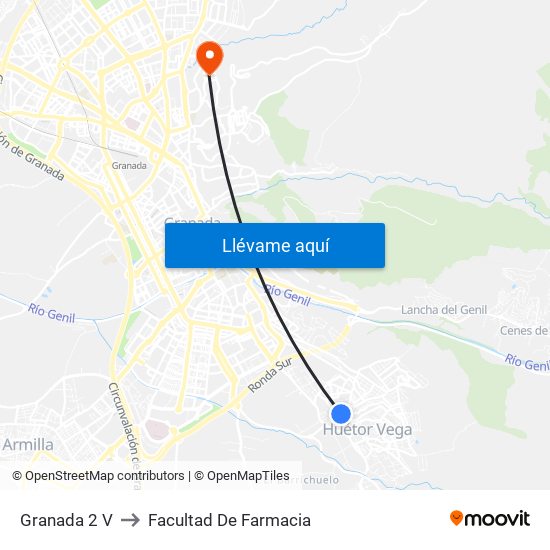 Granada 2 V to Facultad De Farmacia map
