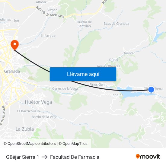 Güéjar Sierra 1 to Facultad De Farmacia map