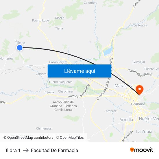 Íllora 1 to Facultad De Farmacia map