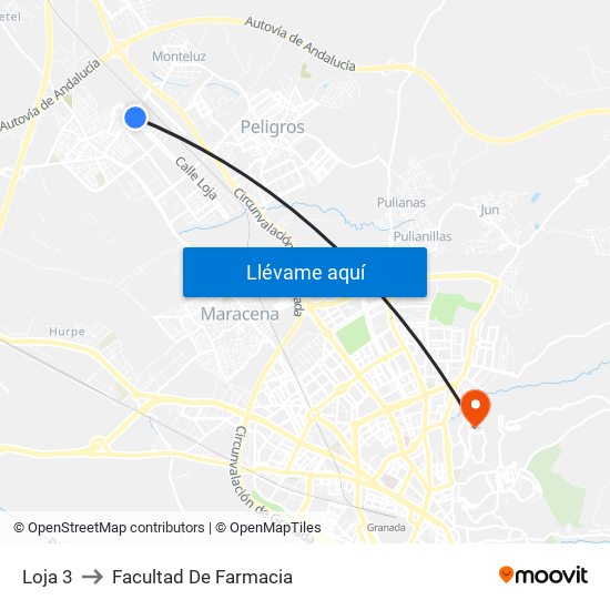 Loja 3 to Facultad De Farmacia map