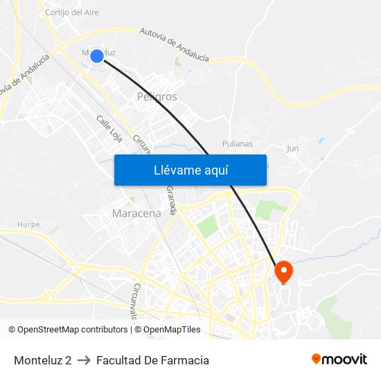 Monteluz 2 to Facultad De Farmacia map