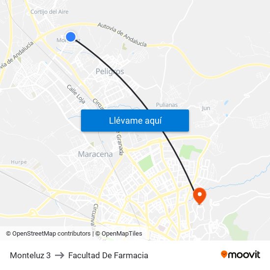 Monteluz 3 to Facultad De Farmacia map