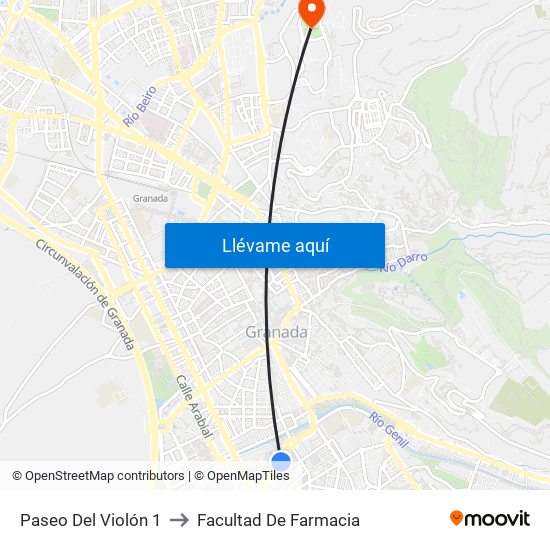 Paseo Del Violón 1 to Facultad De Farmacia map