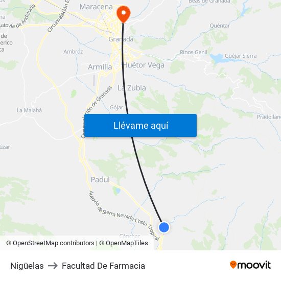 Nigüelas to Facultad De Farmacia map