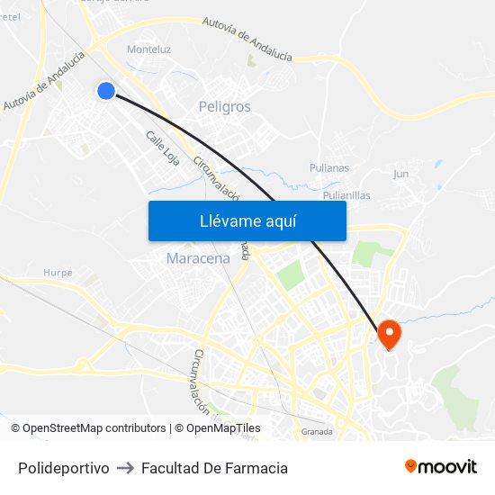 Polideportivo to Facultad De Farmacia map