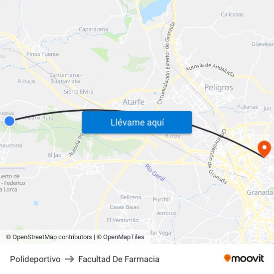 Polideportivo to Facultad De Farmacia map