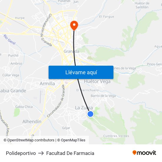 Polideportivo to Facultad De Farmacia map