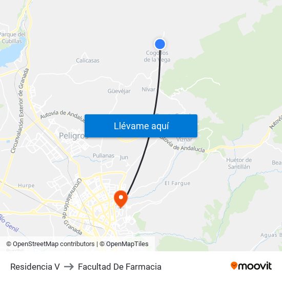 Residencia V to Facultad De Farmacia map