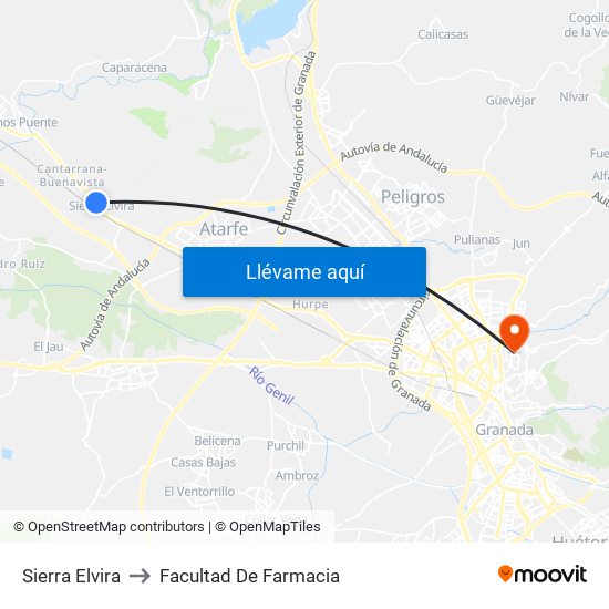 Sierra Elvira to Facultad De Farmacia map
