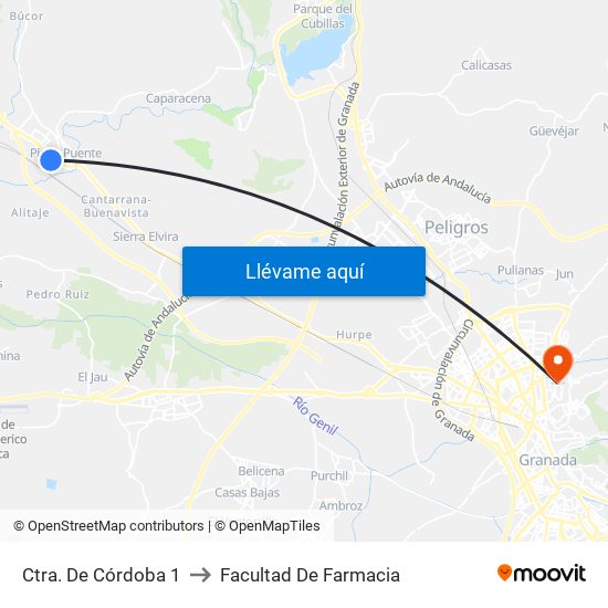 Ctra. De Córdoba 1 to Facultad De Farmacia map
