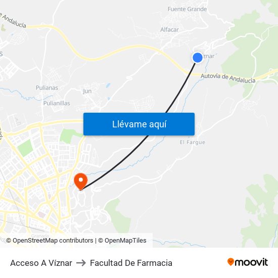 Acceso A Víznar to Facultad De Farmacia map